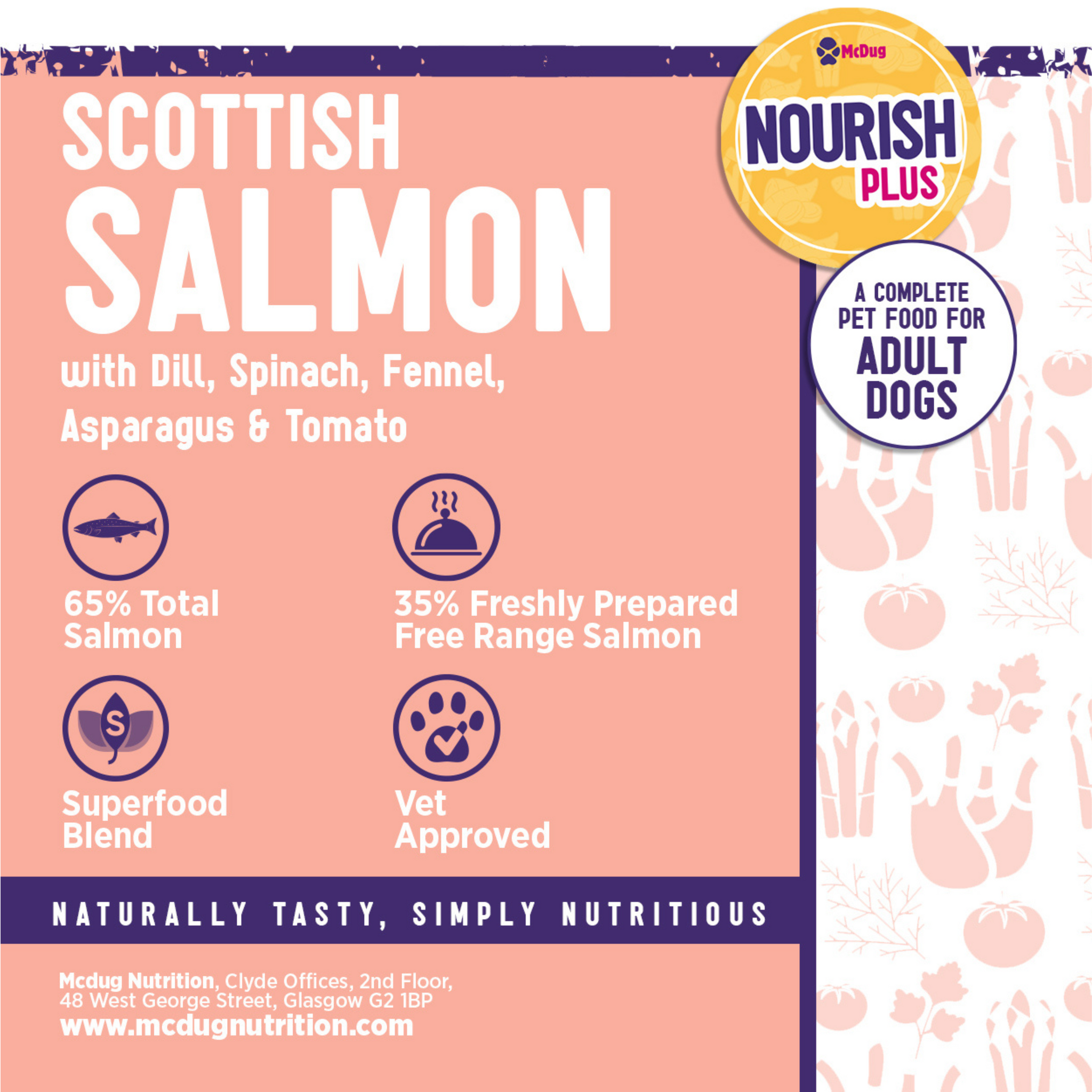 Nourish Plus Scottish  Salmon with Dill, Spinach, Fennel, Asparagus & Tomato (Adult Dog)
