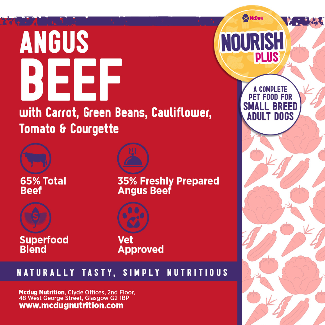 Nourish Plus Farm Raised Angus  Beef with Carrot, Green Beans, Cauliflower, Tomato & Courgette Small Breed