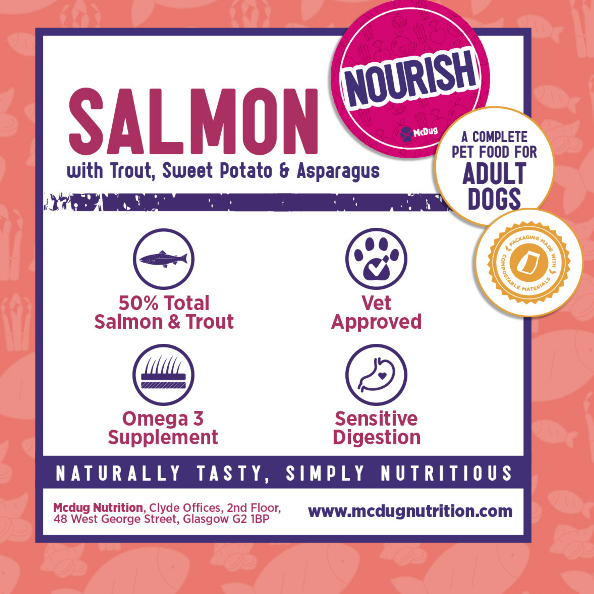 Nourish Grain Free Salmon with Trout, Sweet Potato & Asparagus (Adult Dog)