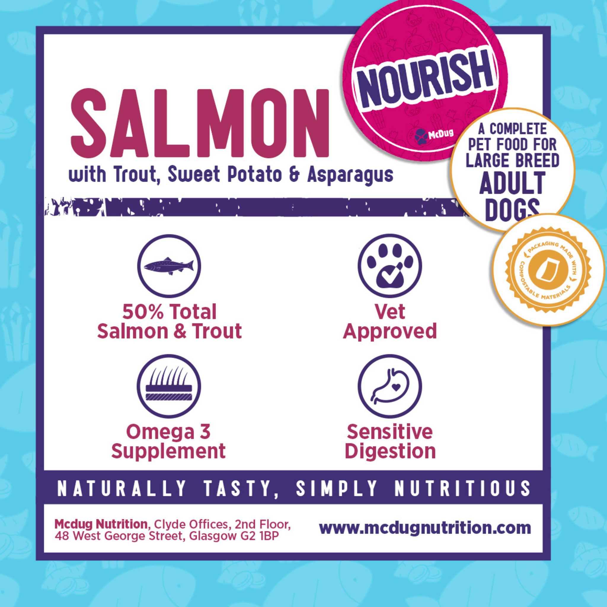 Nourish Grain Free Salmon with Trout, Sweet Potato & Asparagus (Large Breed)