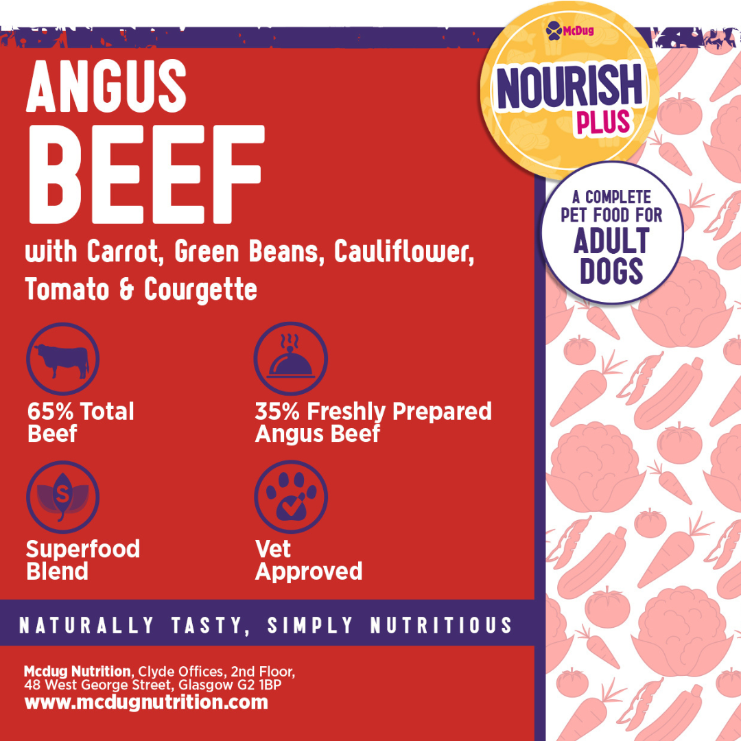 Nourish Plus  Farm Raised Angus  Beef with Carrot, Green Beans, Cauliflower, Tomato & Courgette (Adult Dog)