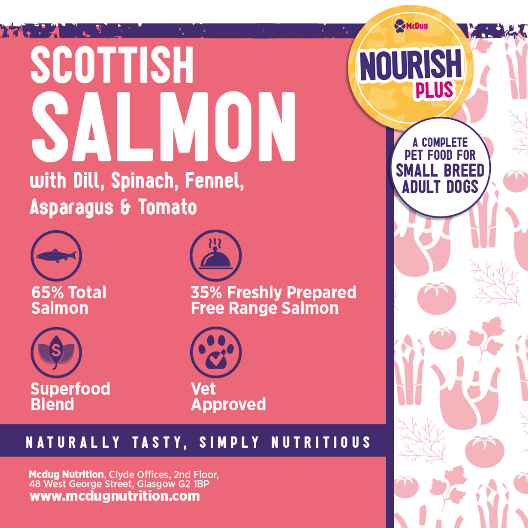 Nourish Plus Scottish Salmon with Dill, Spinach, Fennel, Asparagus & Tomato ( Small dog )