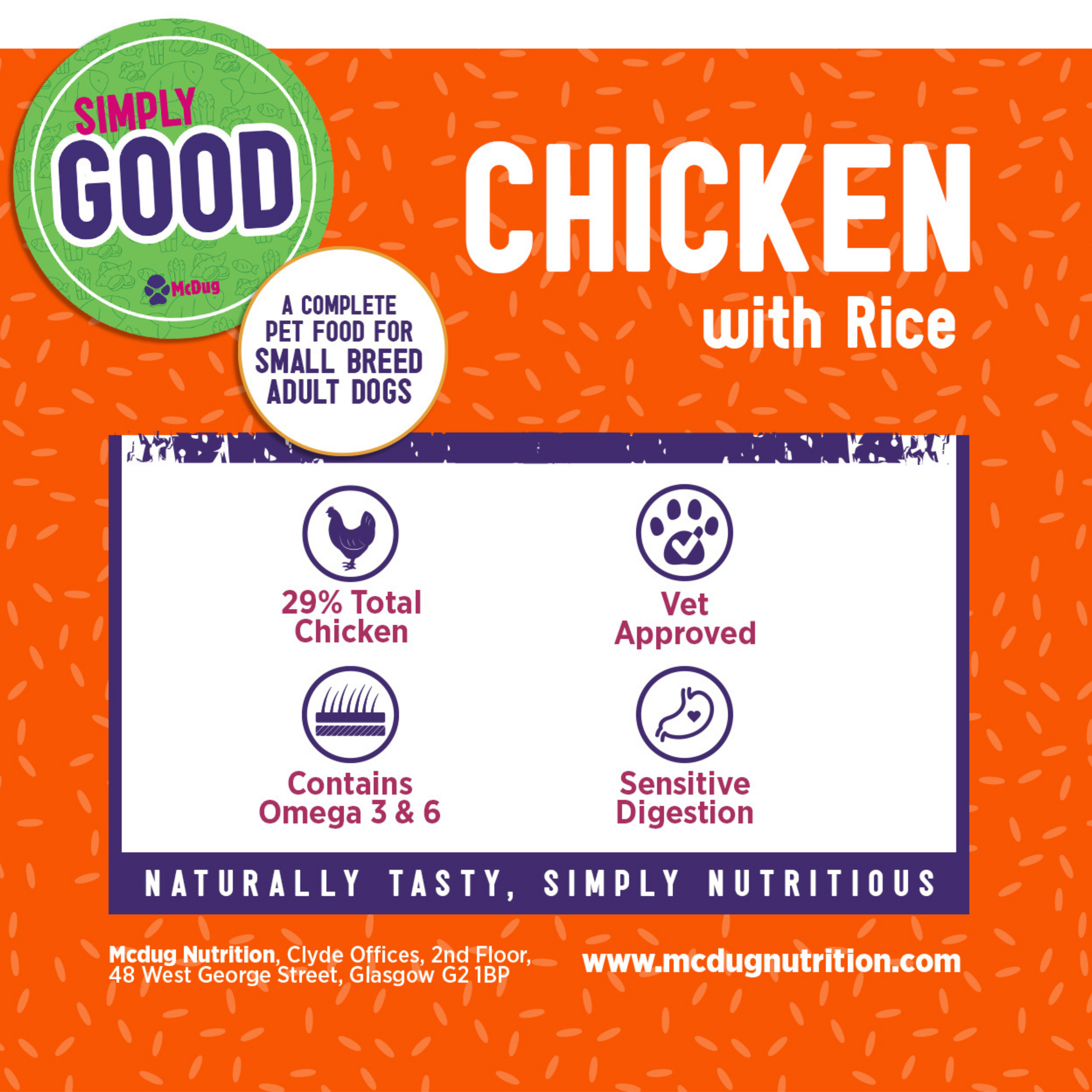Chicken and Rice Dog food, Vet approved for sensitive Digestion 29% Chicken